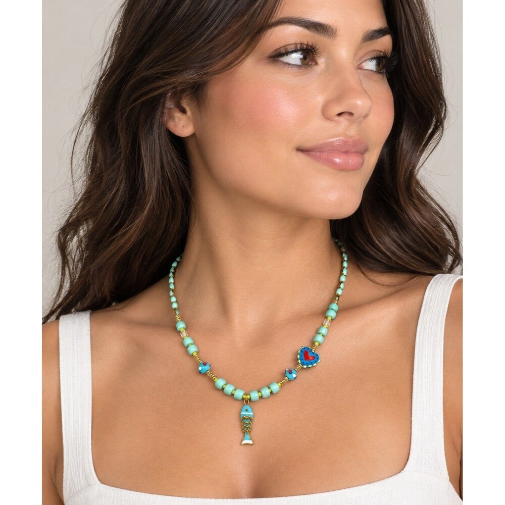 Mayamar Aqua Folk Fish Charm Necklace with 3" Extender NEW